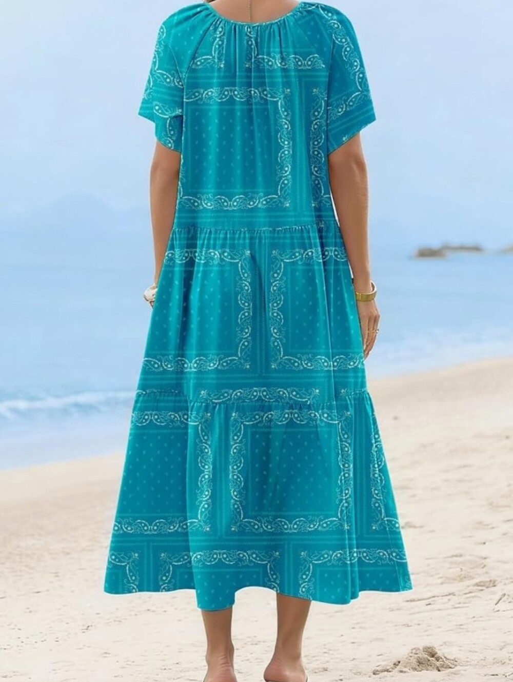 Teal Midi Sundress - Women's Boho Beach Dress - Picture 9 of 9